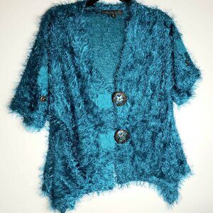 Mirror Image Loose Knit Short Sleeve Cardigan Wooden Star Buttons Vintage NWOT
